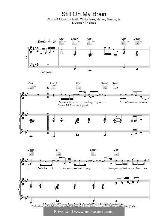 Still on My Brain (Justin Timberlake): Для голоса и фортепиано (или гитары) by Damon E. Thomas, Harvey Mason Jr.