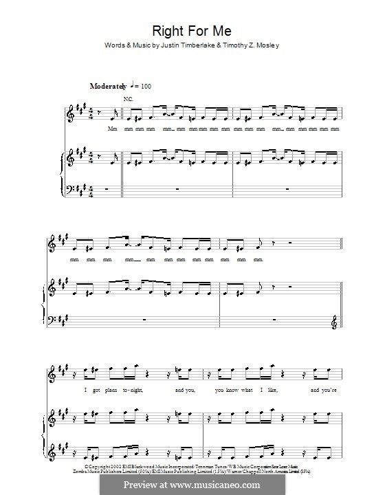 Right for Me (Justin Timberlake): Для голоса и фортепиано (или гитары) by Timbaland, Warren Mathis
