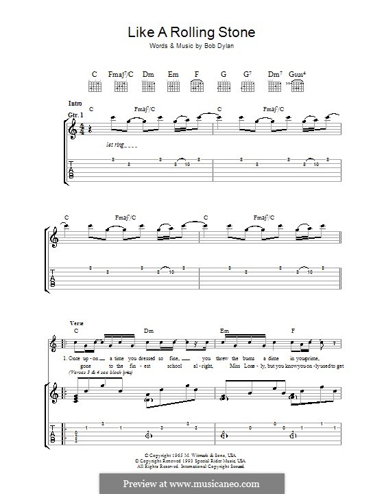 Like a Rolling Stone: Гитарная табулатура by Bob Dylan