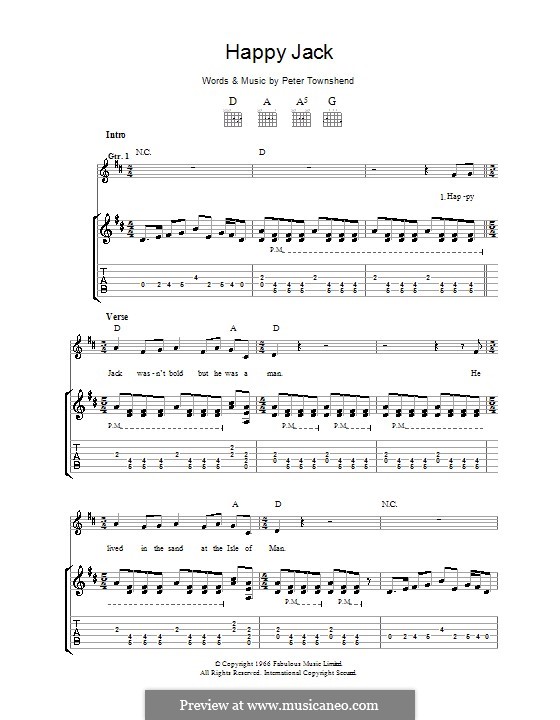 Happy Jack (The Who): Гитарная табулатура by Peter Townshend
