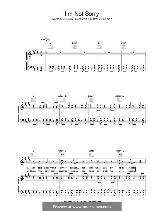 I'm Not Sorry (The Pigeon Detectives): Для голоса и фортепиано (или гитары) by Matthew Bowman, Oliver Main