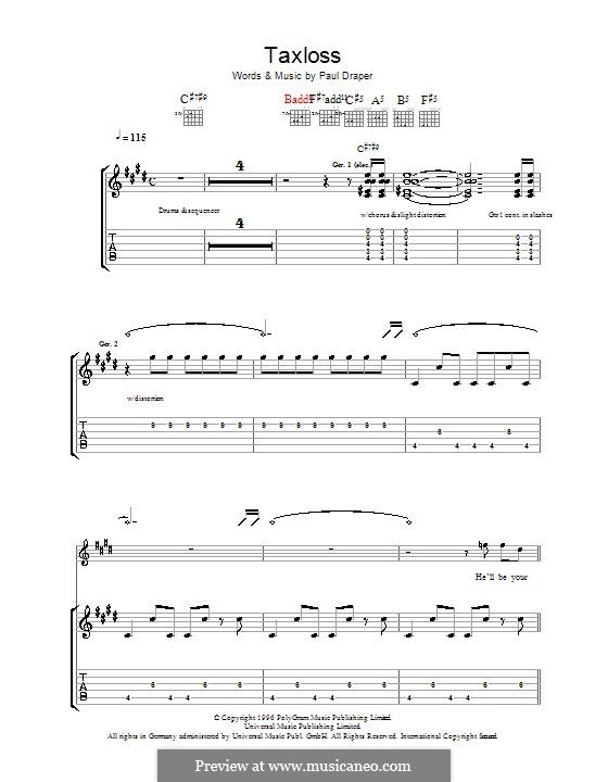 Taxloss (Mansun): Гитарная табулатура by Paul Draper
