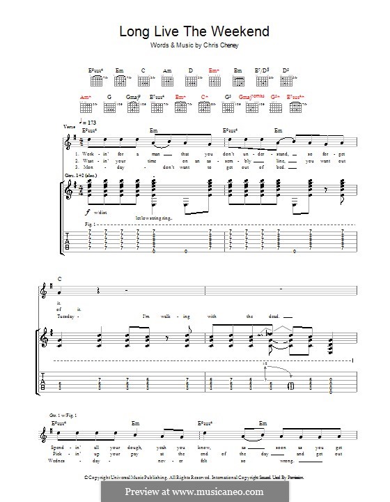 Long Live the Weekend (The Living End): Гитарная табулатура by Chris Cheney