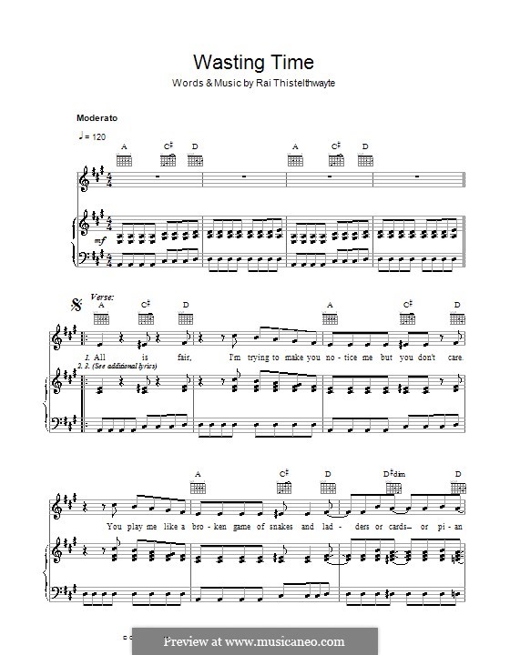 Wasting Time (Thirsty Merc): Для голоса и фортепиано (или гитары) by Rai Thistelthwayte