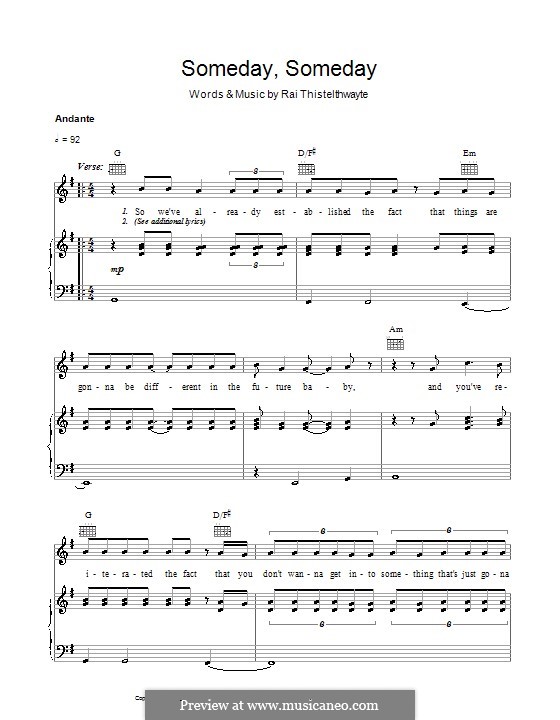 Someday, Someday (Thirsty Merc): Для голоса и фортепиано (или гитары) by Rai Thistelthwayte