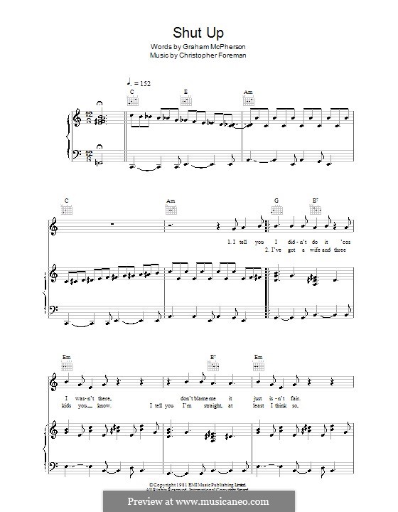 Shut Up (Madness): Для голоса и фортепиано (или гитары) by Christopher Foreman, Graham McPherson