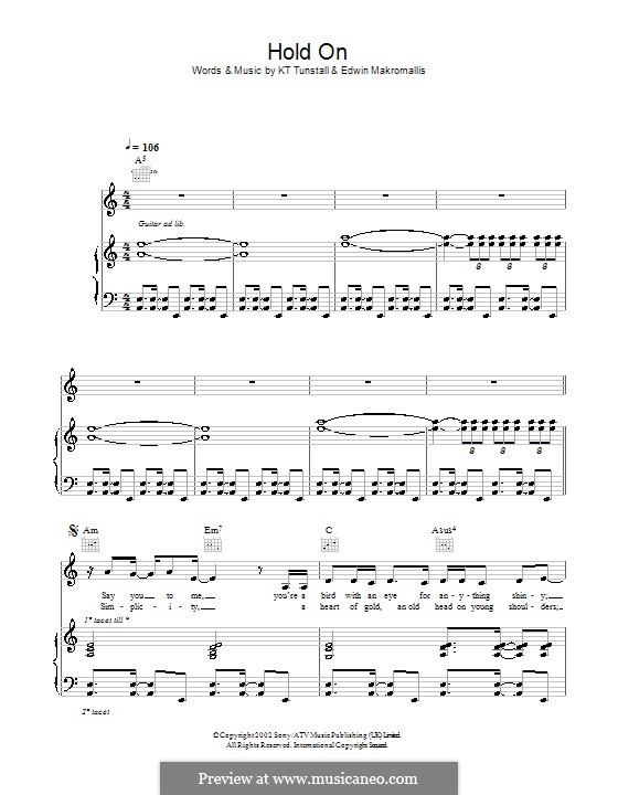 Hold On (KT Tunstall): Для голоса и фортепиано (или гитары) by Edwin Makromallis