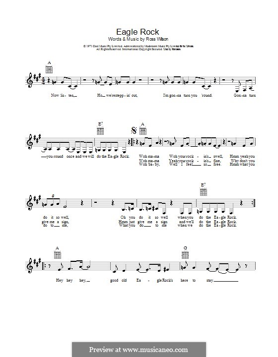 Eagle Rock (Daddy Cool): Мелодия, текст и аккорды by Ross Wilson