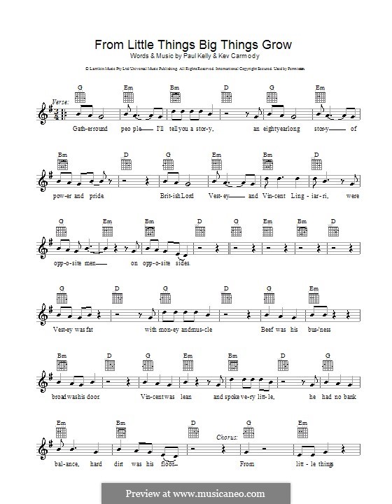 From Little Things Big Things Grow: Мелодия, текст и аккорды by Kev Carmody