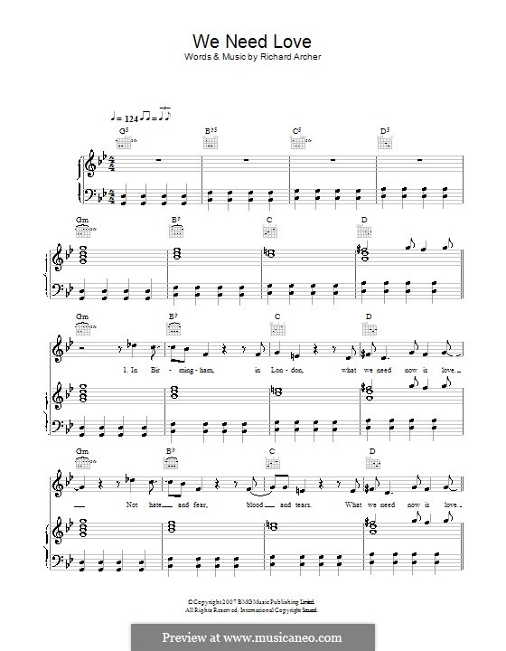 We Need Love (Hard-Fi): Для голоса и фортепиано (или гитары) by Richard Archer