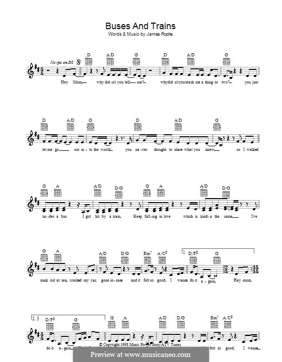 Buses and Trains (Bachelor Girl): Мелодия, текст и аккорды by James Roche