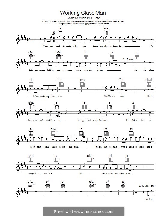 Working Class Man: Мелодия, текст и аккорды by Jonathan Cain