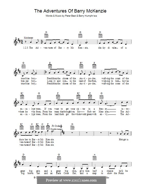 The Adventures of Barry McKenzie: Мелодия, текст и аккорды by Peter Best