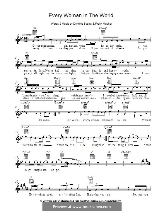 Every Woman in the World (Air Supply): Мелодия, текст и аккорды by Dominic Bugatti, Frank Musker