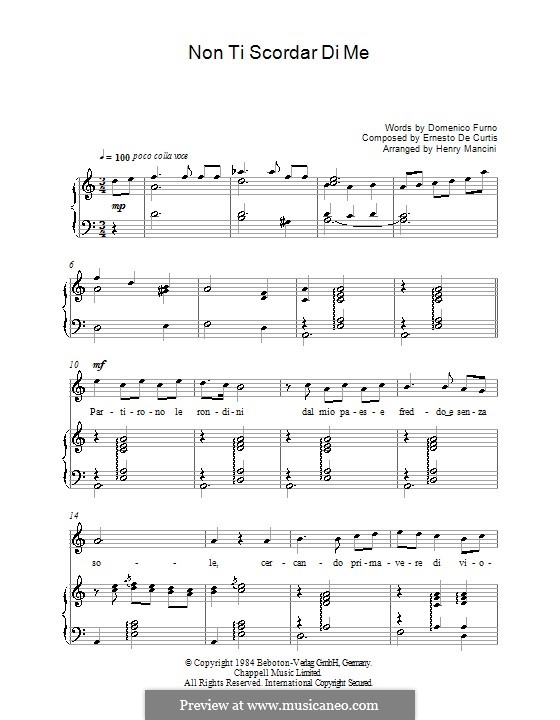 Non ti scordar di me: Для голоса и фортепиано by Эрнесто де Куртис