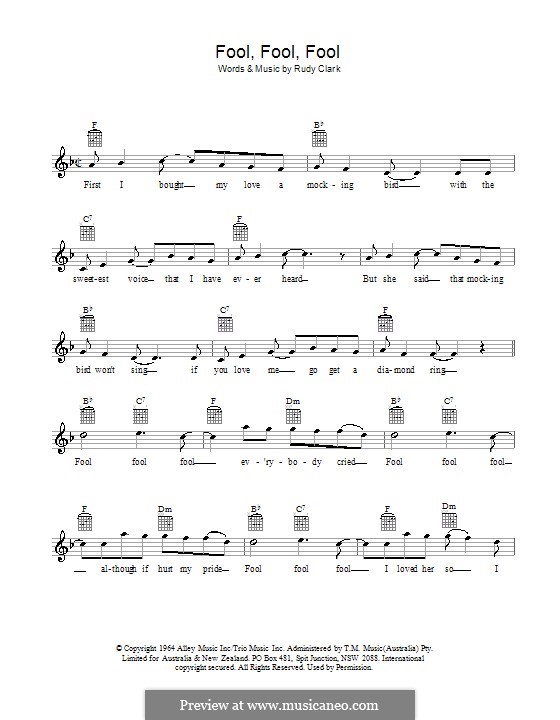 Fool, Fool, Fool (Ray Brown): Мелодия, текст и аккорды by Rudy Clark