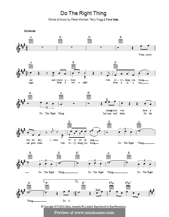 Do the Right Thing (Peter Mitchell): Мелодия, текст и аккорды by Peter Bailey, Terry Fogg