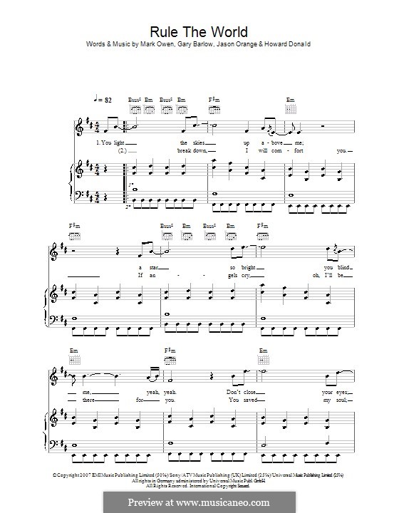 Rule the World (from Stardust): Для голоса и фортепиано или гитары (Take That) by Gary Barlow, Howard Donald, Jason Orange, Mark Owen