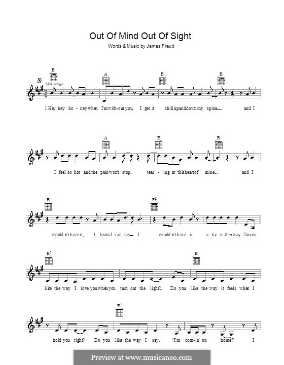 Out of Mind, Out of Sight (The Models): Мелодия, текст и аккорды by James Freud