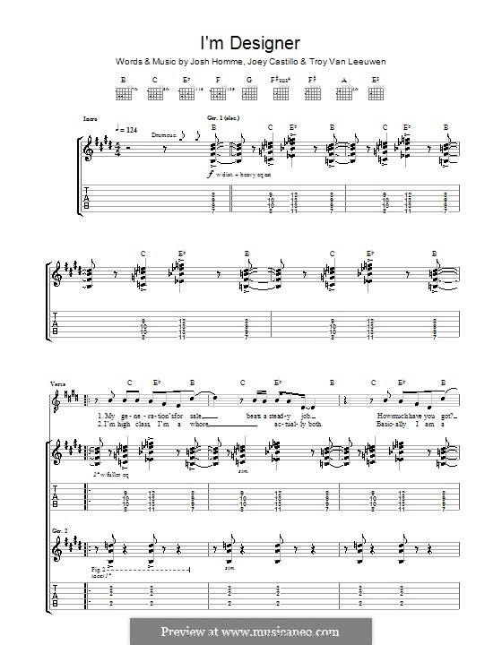 I'm Designer (Queens of the Stone Age): Гитарная табулатура by Joey Castillo, Joshua Homme, Troy Van Leeuwen