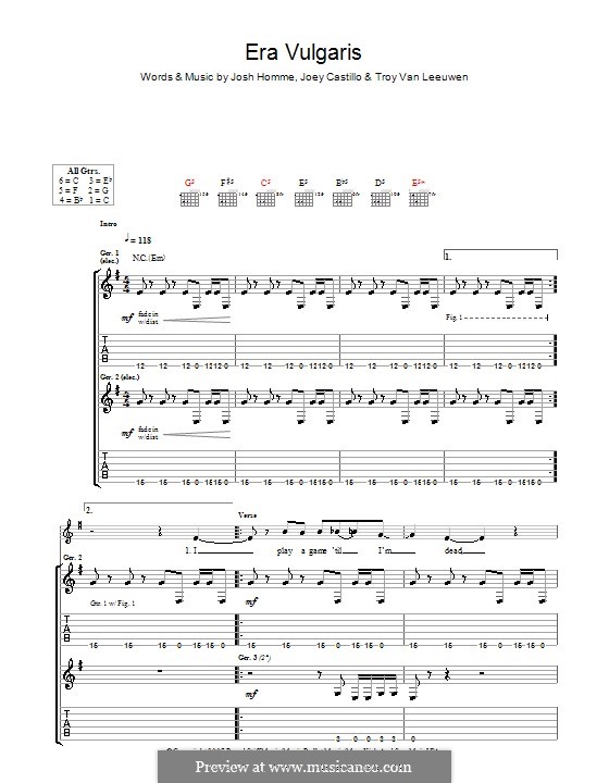 Era Vulgaris (Queens of the Stone Age): Гитарная табулатура by Joey Castillo, Joshua Homme, Troy Van Leeuwen