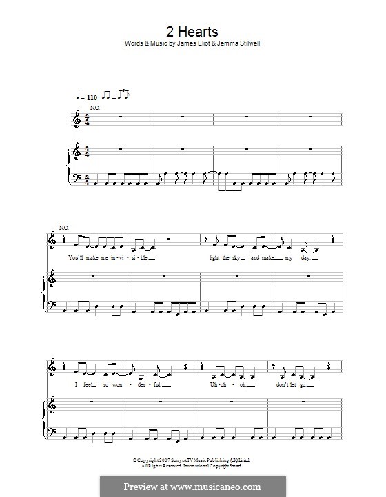 2 Hearts (Kylie Minogue): Для голоса и фортепиано (или гитары) by James Eliot, Jemma Stilwell