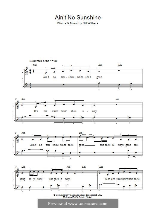 Ain't No Sunshine: Для фортепиано (легкий уровень) by Bill Withers