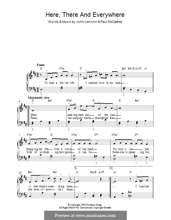 Here, There and Everywhere (The Beatles): Для фортепиано (легкий уровень) (с текстом) by John Lennon, Paul McCartney