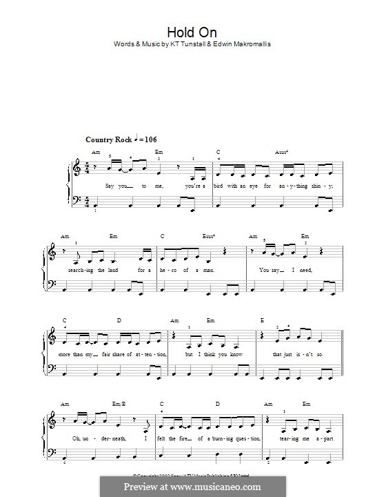 Hold On (KT Tunstall): Для фортепиано (легкий уровень) by Edwin Makromallis