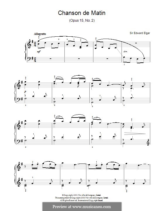 Две пьесы, Op.15: No.2 Chanson de matin, for easy piano by Эдуард Элгар
