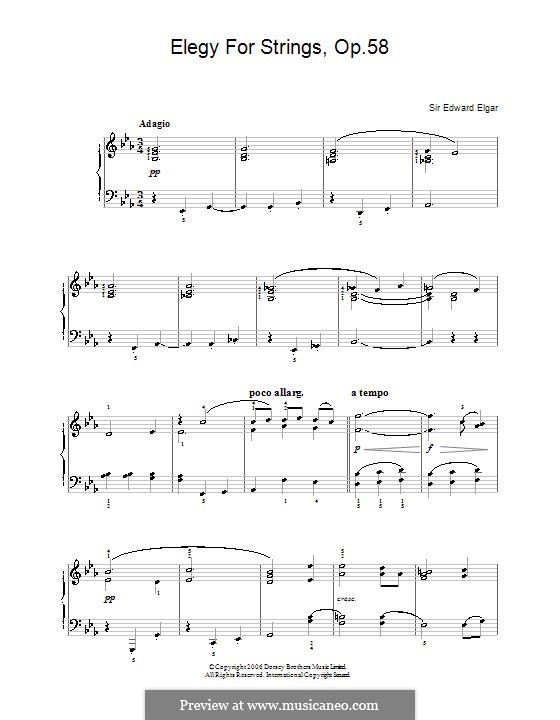 Элегия для струнного оркестра, Op.58: Легкая версия для фортепиано by Эдуард Элгар