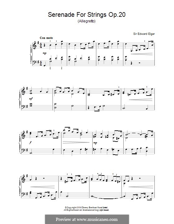 Серенада для струнного оркестра, Op.20: Часть III. Версия для фортепиано by Эдуард Элгар