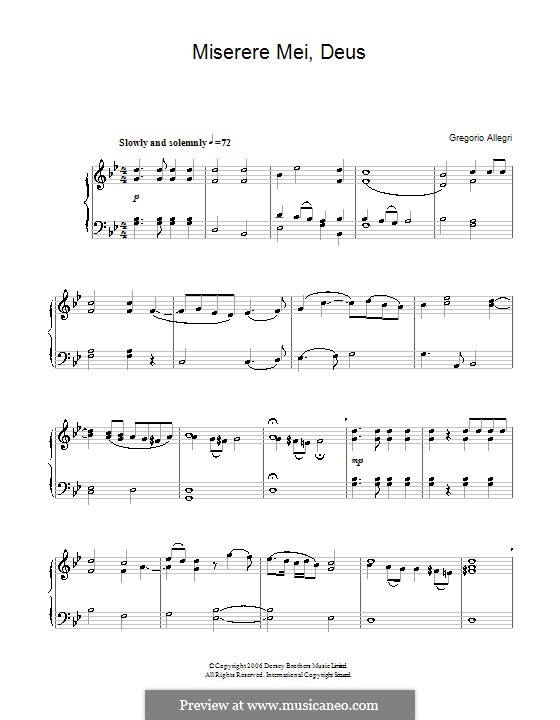 Miserere mei, Deus: Для фортепиано by Грегорио Аллегри