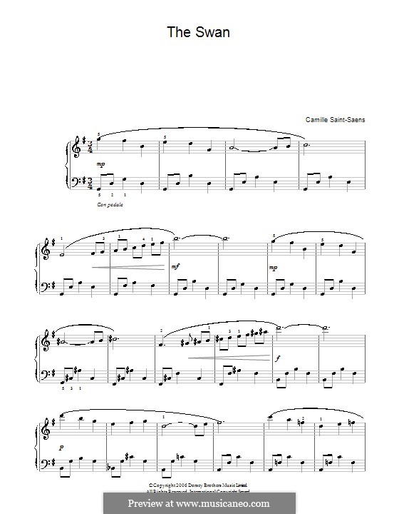 The Swan (printable scores): Для фортепиано by Камиль Сен-Санс