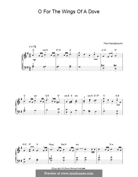 Hör mein Bitten (Hear My Prayer), WoO 15: O for the Wings of a Dove, for piano by Феликс Мендельсон-Бартольди