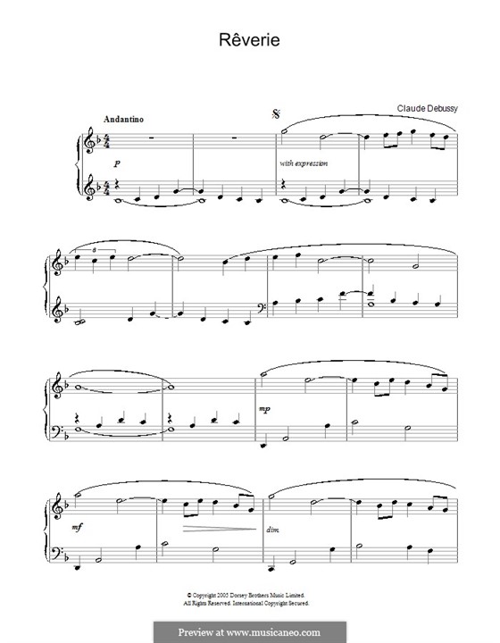 Rêverie, L.68: Для фортепиано (легкий уровень) by Клод Дебюсси