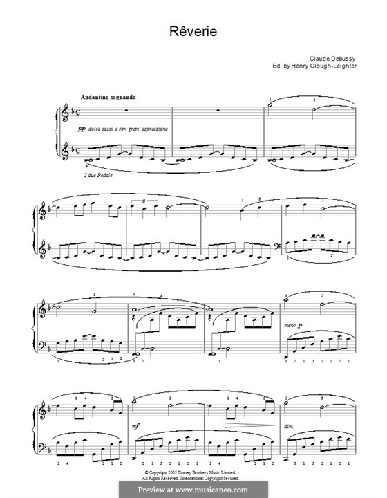 Rêverie, L.68: Для фортепиано (с аппликатурой) by Клод Дебюсси