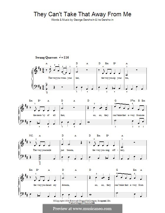 They Can't Take That Away from Me: Для фортепиано (легкий уровень) by Джордж Гершвин