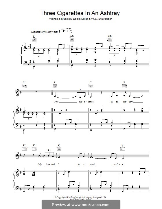 Three Cigarettes in an Ashtray (Patsy Cline): Для голоса и фортепиано (или гитары) by Eddie Miller, W.S. Stevenson