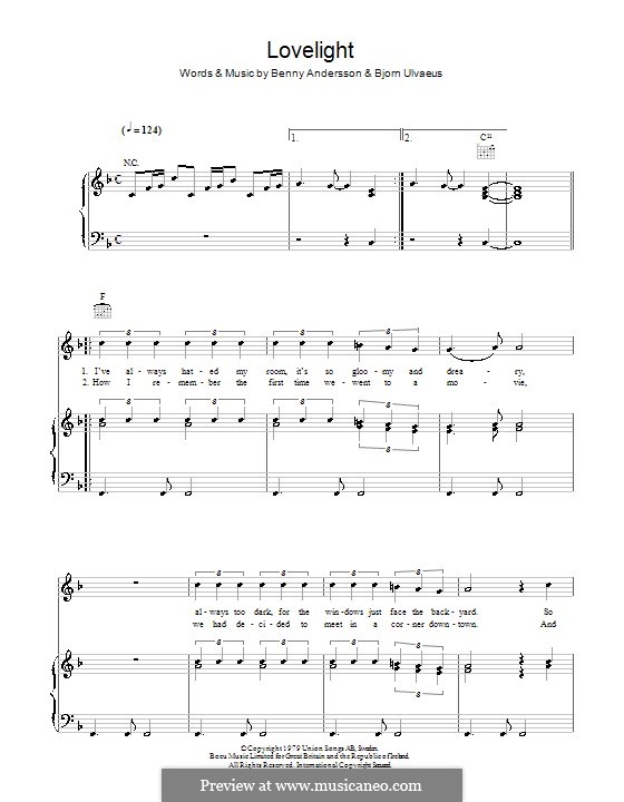 Lovelight (ABBA): Для голоса и фортепиано (или гитары) by Benny Andersson, Björn Ulvaeus