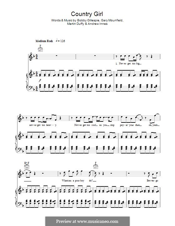 Country Girl (Primal Scream): Для голоса и фортепиано (или гитары) by Andrew Innes, Bobby Gillespie, Gary Mounfield, Martin Duffy