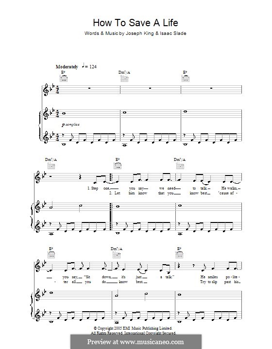 How to Save a Life (The Fray): Для голоса и фортепиано (или гитары) by Isaac Slade, Joseph King