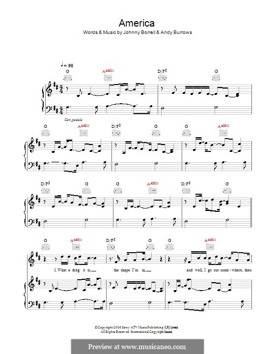 America (Razorlight): Для голоса и фортепиано (или гитары) by Andy Burrows, Johnny Borrell
