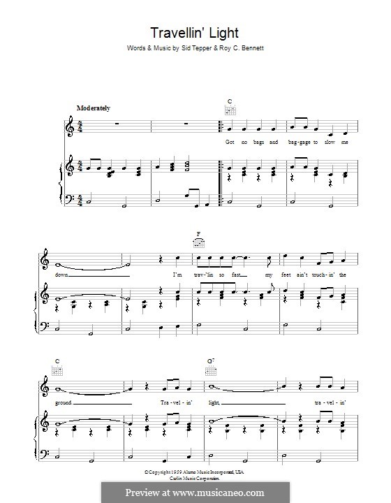 Travellin' Light (Cliff Richard): Для голоса и фортепиано (или гитары) by Roy C. Bennett, Sid Tepper