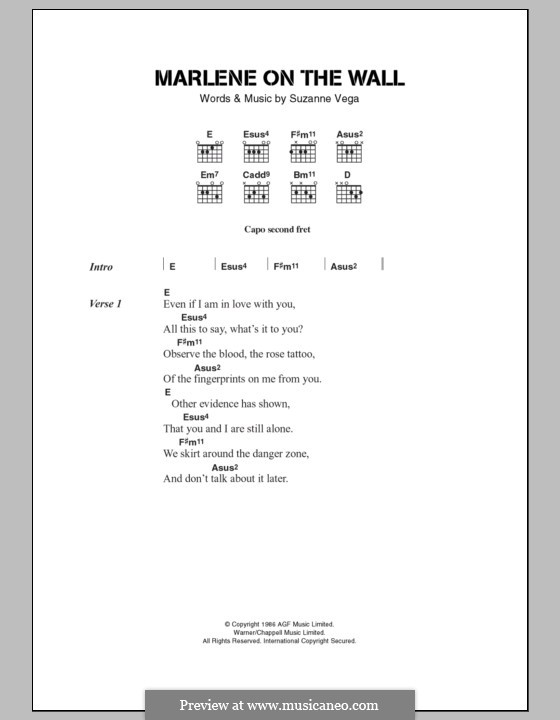 Marleneon the Wall: Текст и аккорды by Suzanne Vega