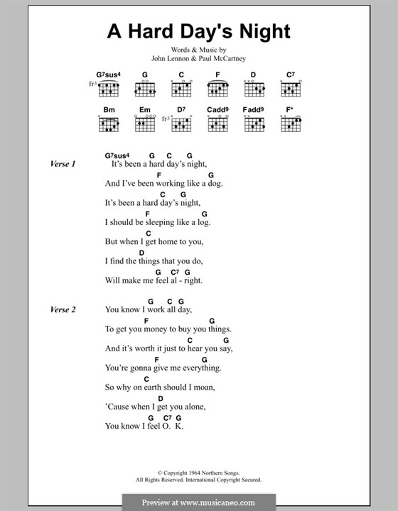 A Hard Day's Night (The Beatles): Текст, аккорды by John Lennon, Paul McCartney