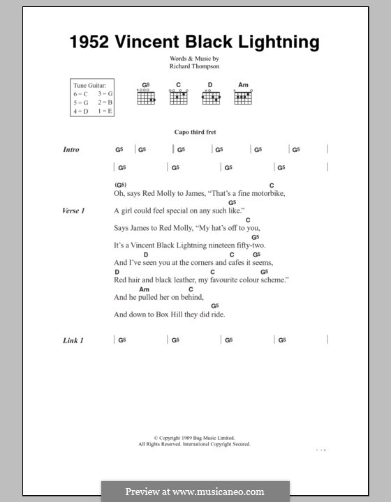 1952 Vincent Black Lightning: Текст и аккорды by Richard Thompson