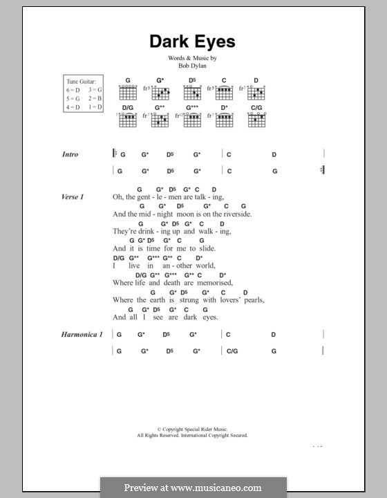 Dark Eyes: Текст, аккорды by Bob Dylan