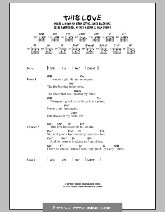 This Love (Maroon 5): Текст, аккорды by Adam Levine, Jesse Carmichael