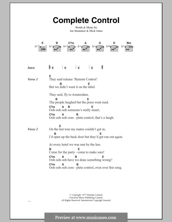 Complete Control (The Clash): Текст, аккорды by Joe Strummer, Mick Jones